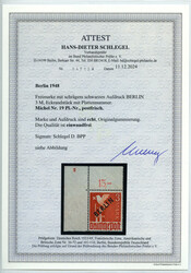 3 M. Schwarzaufdruck 1949 postfrisches Kabinettstück aus der linken ...